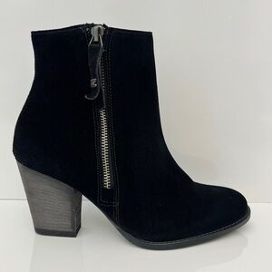 PAUL GREEN Reya Stacked Heel Suede Boot In Black NEW